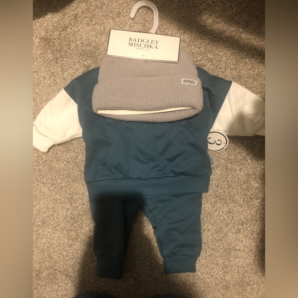 Badgley Mischka Teal and White Kids Sweatpants Set